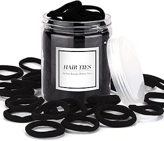 50PCS Black Hair Ties,Cotton Seamless Ponytail Holders,No Damage Elastics Hair Bands for Thick Heavy &Curly Hair