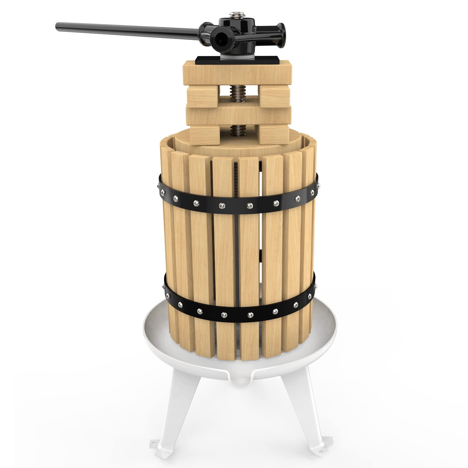 - Fruit Press- 1.6 Gallon/6L-Solid Wood Basket Wine Press-Vintage traditional juicer-6 Press Wooden Blocks-Pole Handle Bar for Juice,Wine,Cider-1 free filter bag included