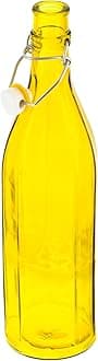 Machak Colhexa Glass Bottles With Cork 1litre, Kitchen Decoration (Yellow, 1)