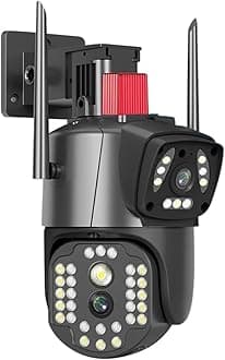 MAYUMI 3MP HD WiFi Dual Lens/Dual Screen Video Recording Outdoor Camera with Color Night Vision, 360° PTZ Control, PIR Motion Sensor, and IP66 Waterproof PTZ Camera (Black) and White