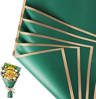 NESCCI 20 Sheet Flower Wrapping Paper - Waterproof Floral Bouquet Wrapping Paper, Florist Supplies Packaging Paper for Wedding Birthday Gift DIY (Dark green)