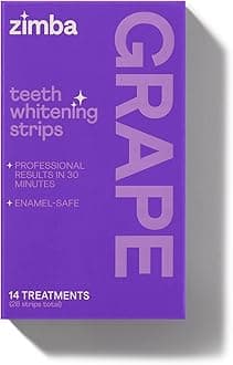 Zimba Grape Flavored Teeth Whitening Strips | Vegan, Enamel Safe Hydrogen Peroxide Teeth Whitener for Coffee, Wine, Tobacco, and Other Stains | 14 Day Treatment | Grape