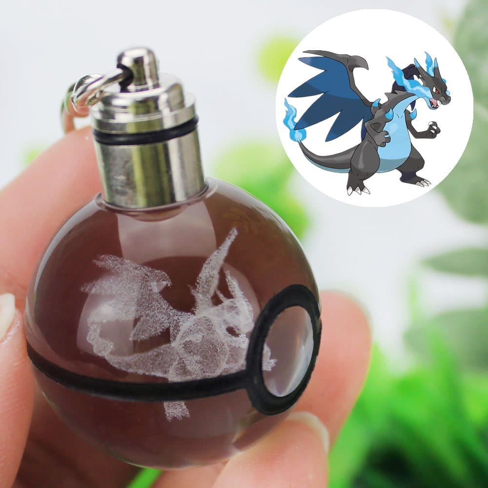 Pokemon Go Mega Charizard LED 3D Crystal Ball Keychain Light & Gift Box