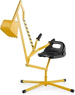 Costzon Sand Digger, Sandbox Excavator Ride On Toy with 360° Rotation X-Shaped Metal Base & 2-Handed Controls for Sand, Dirt, Leaves & Snow, Outdoor Sandbox Digger for Kids 3+ Years Old