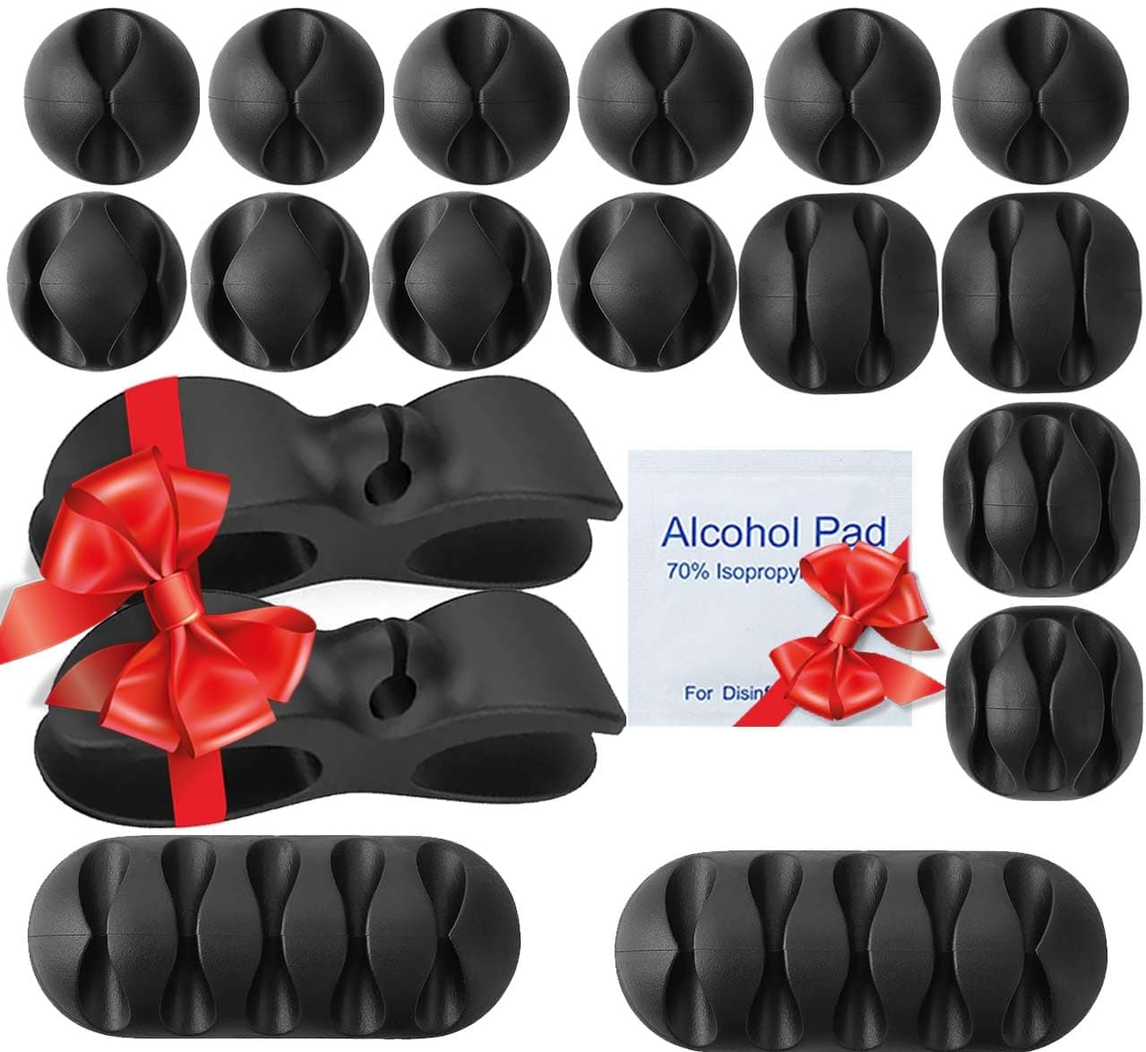 ISAB Cable Organizer – 18 Pack Black Adhesive Clips Organizers, Additional Cord Organizer and Few Cleaning Sheets – Wire Organizer, Cord Management, Cord Holder