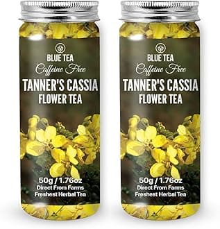 BLUE TEA -Tanner's Cassia (Avarampoo) Tea Loose Leaf - 3.52 Oz (Pack of 2) | FLOWER BASED | Herbal Tea - Caffeine Free - Farm Fresh - 100% Natural - No Preservatives - Non-GMO | Pet Jar Packaging