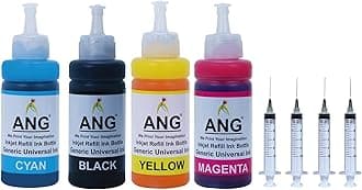 ANG Inkjet Refill Kit for Canon 810, 811, 810 X, 811 X, 47, 57, 745, 746, 745 X & 746 X | 4 Color Ink Bottles + 4 Syringes