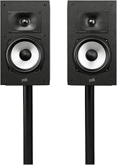 Polk Monitor XT20 Pair of Bookshelf or Surround Sound Speakers - Hi-Res Audio Certified, Dolby Atmos & DTS:X Compatible, 1" Terylene Tweeter & 6.5" Dynamically Balanced Woofer (Pair, Midnight Black)