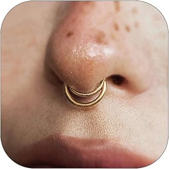 JALZEMPL Nose Rings Hoops 316L Surgical Steel Flower Silver Septum Rings 16g Clicker Daith Hinged 14K Gold Plated Piercing Jewelry Gifts 1.2 * 8mm 10mm