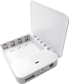 Battery Operated Phone Charger Emergency|USB Battery Powered Power Bank Portable 4 AA Batteries Powered Outlet (White)