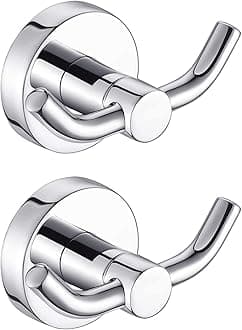 MARMOLUX ACC - 2pack Chrome Bathroom Hooks for Towels | Modern Double Towel Hook Design Ideal for use as Robe & Towel, for Shower Wall or Kitchen - Over Door - Adhesive