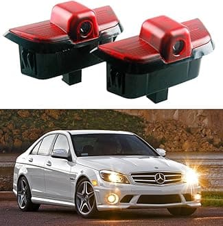 Car LED Logo Projector Puddle Door Lights fits for 2007-2014 Mercedes-Benz C-Class W204 Accessories, No Fade 4K-HD Car Courtesy Welcome Lights (MB Star+Lettering)