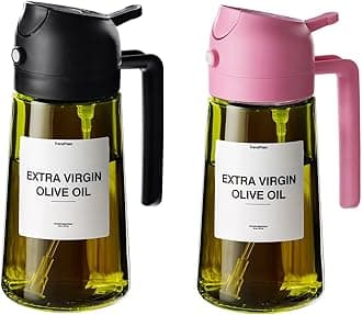 TrendPlain - Original 16oz/470ml Olive Oil Dispenser Bottle for Kitchen Gadgets and Air Fryer Accessories - Olive Oil Sprayer for Cooking w/Stickers - Black&Bubblegum
