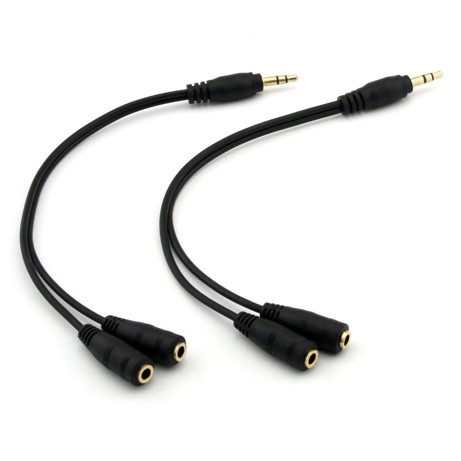2-Pack Gold Plated 3.5mm Stereo Jack Splitter Cable Adapter Connectors ,3.5mm Male To 2 X Female - for Connecting External Speakers or Use Both Output for Speakers For Ipod, Mp3 Player