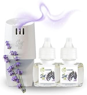 100% Natural Lavender Plug in Air Freshener, Scented Oil Refills, 2 Refills + Diffuser