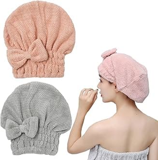 Microfiber Hair Towel, Hair Towel Cap,Absorbent Hair Turban Towel,Hair Drying Towel to Dry Curly or Straight Short Hair Quickly(Pink&Gray)