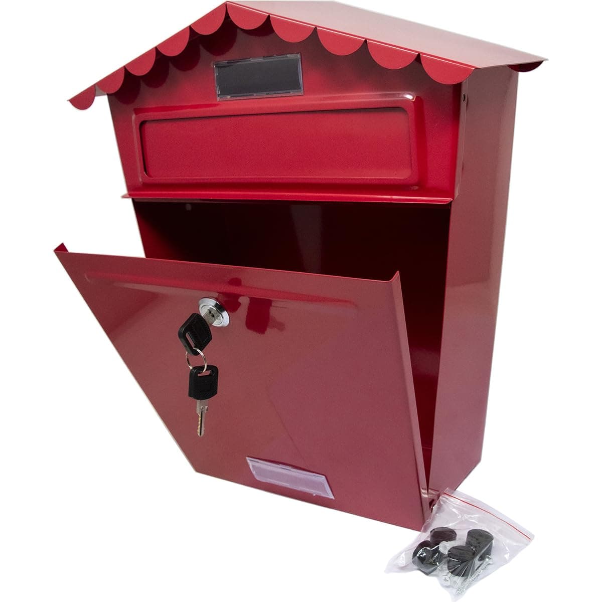 Steel Post Box Large Mailbox - Wall Mounted Parcel Delivery | Powder Coated - For Home Use & Outside on Sheds, Garages, Walls, Gates - Red Mail Box with 2 Keys | Lockable Letter - Keep Your Mail Safe