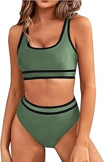 GenfienWomen's Bikini Sets Bikini Tops High Waisted Bottom Tummy Control Bathing Suits Cut Out Ladies Swimsuit Suits Padded Beachwear