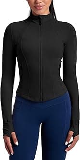 QUEENIEKE Women's Slim Fit Running Jackets - Long Sleeves Athletic Workout Gym Tops with Back Mesh Vent & Thumb Holes
