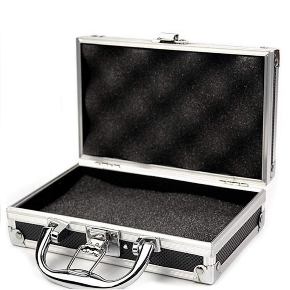 Mini Aluminium Flight Case Tool Box Portable Small Aluminum Storage Case for Craftsman Travel Carry (Black,180 * 110 * 55mm)