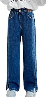 Kids Girls' Fashion Elastic Waist Wide Leg Baggy Denim Pants Straight Washed Loose Jeans Age 5-14 Years