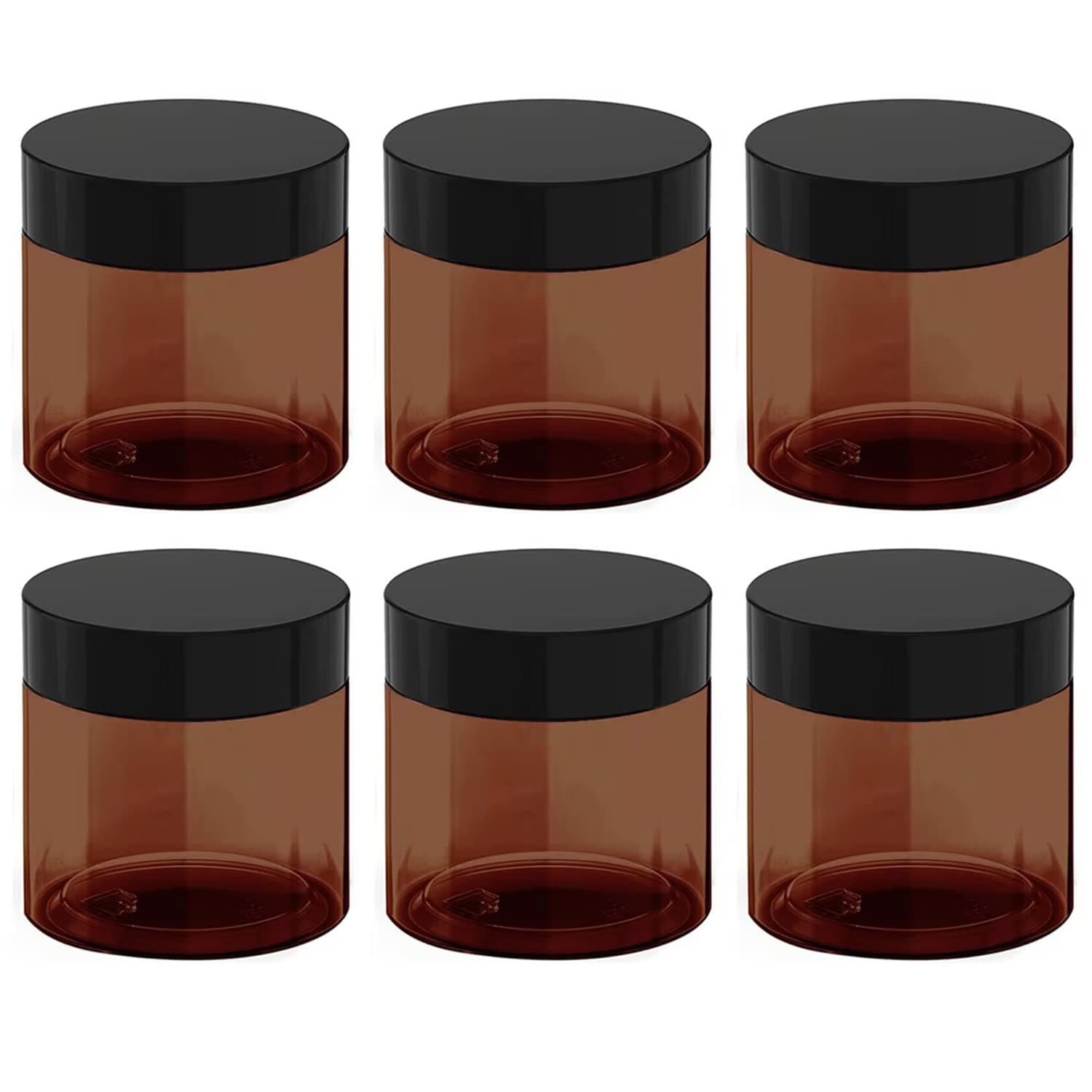 12 oz Amber Plastic Cosmetic Jars Leak Proof Container with Black Lid for Cream, Lotion, Powder, ointment, Beauty Products etc, 6 Pcs.