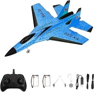 GoolRC FX620 RC Airplane, 2.4GHz Remote Control Airplane, 2 Channel RC Plane, SU-35 RC Glider EPP Aircraft Model with 3-Axis Gyro, Outdoor Flight Toys for Kids and Adults with 2 Battery (Blue)