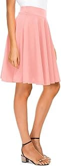 Urban CoCoWomen's Basic Midi Skirt Versatile Stretchy Flared Casual High Waisted Skirt