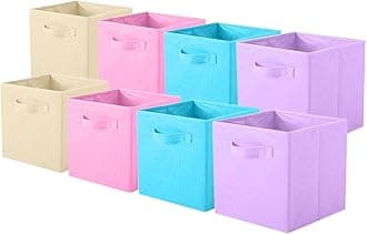 ShellKingdom Storage Bins, Foldable Fabric Storage Cubes And Cloth Storage Organizer Drawer For Closet And Toys Storage, 8 Pack (Beige+Pink+Light Blue+Lavender)