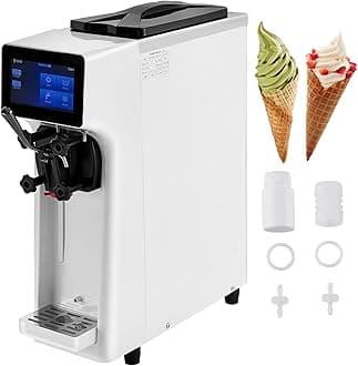VEVORCommercial Ice Cream Maker, 10-20L/H Yield, 1000W Countertop Soft Serve Machine with 4.5L Hopper 1.6L Cylinder Touch Screen Puffing Shortage Alarm, Frozen Yogurt Maker for Café Snack Bar, White