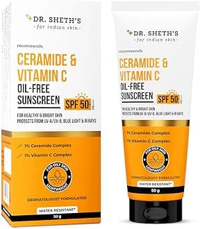 Ceramide & Vitamin C Oil-Free Sunscreen SPF 50+ PA++++ |In-Vivo Tested | For Healthy & Bright Skin | Lightweight & Non Greasy | For UVA/UVB & Blue Light & IR Protection | No white cast | For Oily Skin | For Men & Women | 50 g