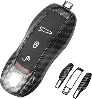 QBUC for Porsche Key Fob Cover,3-Piece Painted Key Shell Compatible with Porsche Cayenne Panamera Macan 911 Boxter Cayman (Carbon Look)