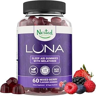Luna Sleep Gummies - Non-Habit Forming Melatonin Gummies 3mg with L-Theanine, Valerian Root, GABA, and Lemon Balm - Sleep Gummy for Adults - Mixed Berry, 60 Vegan Gummies