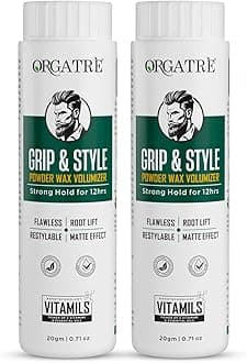 ORGATRE Grip & Style Hair Volumizing Powder | Strong Hold up to 12 Hrs | Matte Finish Hair Wax Powder for Men | Safe Hair Fiber Powder Wax | Hair Styling Powder for Men | 20 gm (Pack of 2)