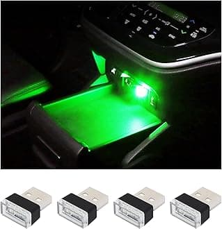 4 PCS USB LED Car Interior Atmosphere Lamp, Plug-in USB Decor Night Light, Portable Auto Ambient Lighting Kit, Universal Vehicle Interior Accessories for Most Cars (Green)
