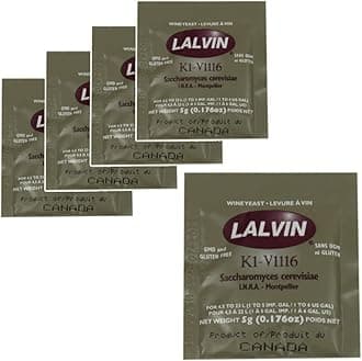 5x Lalvin ICV K1 V1116 Yeast White Wine 5g Sachet Homebrew Wine Making 4.5L-23L