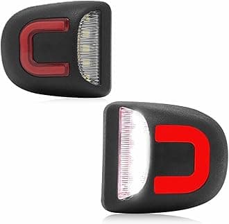 LESAUCE Red U-shaped LED License Plate Lights Tag Lamp Assembly Replacement for Chevy Silverado 1500 2500 3500 Suburban Tahoe GMC Sierra Yukon XL, 6000K White, Pack of 2