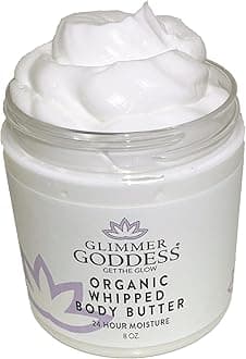 GLIMMER GODDESS Organic Whipped Body Butter for Women - Moisturizer Cream with Shea & Cocoa Butter, Almonds & Coconut Oil - Coconut, 8oz