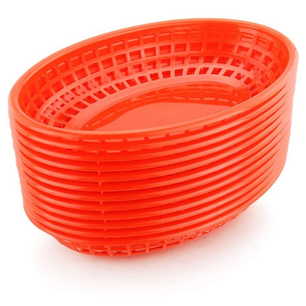 BarBits Red Oval Fast Food Basket - American Diner Basket, Plastic Serving Platter For Side Or Dinner Orders (36)
