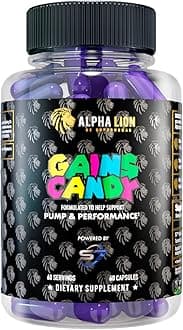 ALPHA LION Gains Candy, Supplement Pills for Muscle Pump & Blood Flow, Nitric Oxide Booster, Supports Mental Focus, Use Daily to Upgrade Workout Performance, 60 Capsules (S7)