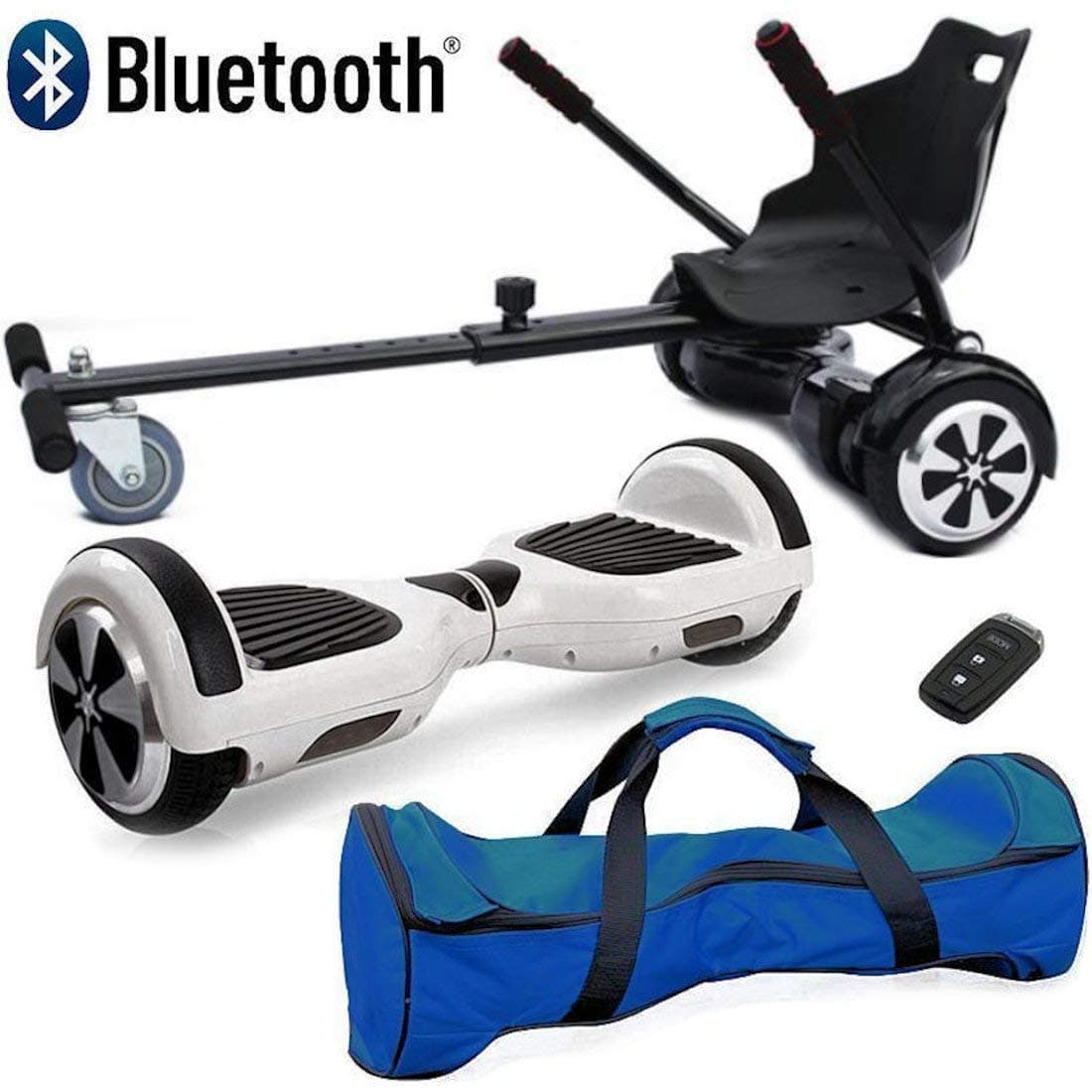 Nero Sport Bluetooth 6.5" Hover Scooter Board Self Balance with Hoverkart Go-Kart attachment bundle combo - Includes carry bag and remote key
