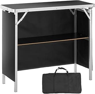 Folding Portable Bar Table, Tradeshow Podium Table for Indoor, Outdoor, Party, Picnic, Exhibition, Includes Carrying Case, Storage Shelf and Black Skirt, 38.39" x 15.16" x 34.25"