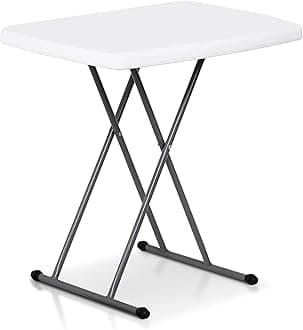 SUPER DEAL 2.5 Foot Plastic Folding Table, Indoor Outdoor Portable Heavy Duty Adjustable Height Kitchen or Camping Barbecues Picnic Party Tray Table, White