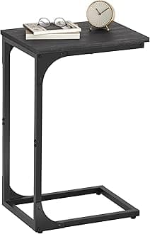 VASAGLE C-Shaped End Table, Small Side Table for Couch, Sofa Table with Metal Frame for Living Room, Bedroom, Bedside, Misty Gray and Black