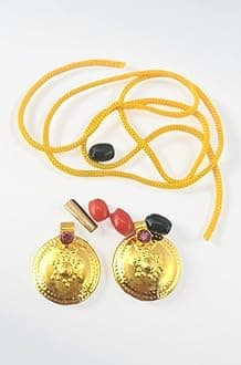 (Set of 1 Round Mangal Sutra Thalli Bottu (Brass) with Yellow Thread for Religious Hindu Tradition