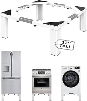Heavy-Duty All Steel Laundry Pedestal, Full Size 12" Height Washing Machine Stand, Dryer Stand, Universal Adjustable Washer and Dryer Pedestals(White