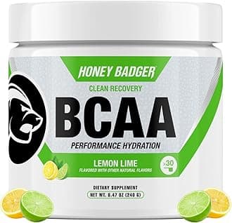Honey Badger Vegan Keto BCAA - EAA Electrolyte Powder | Lemon Lime | Natural Gluten Free Amino Acids Essential Aminos Sugar Free + Sucralose Free | 30