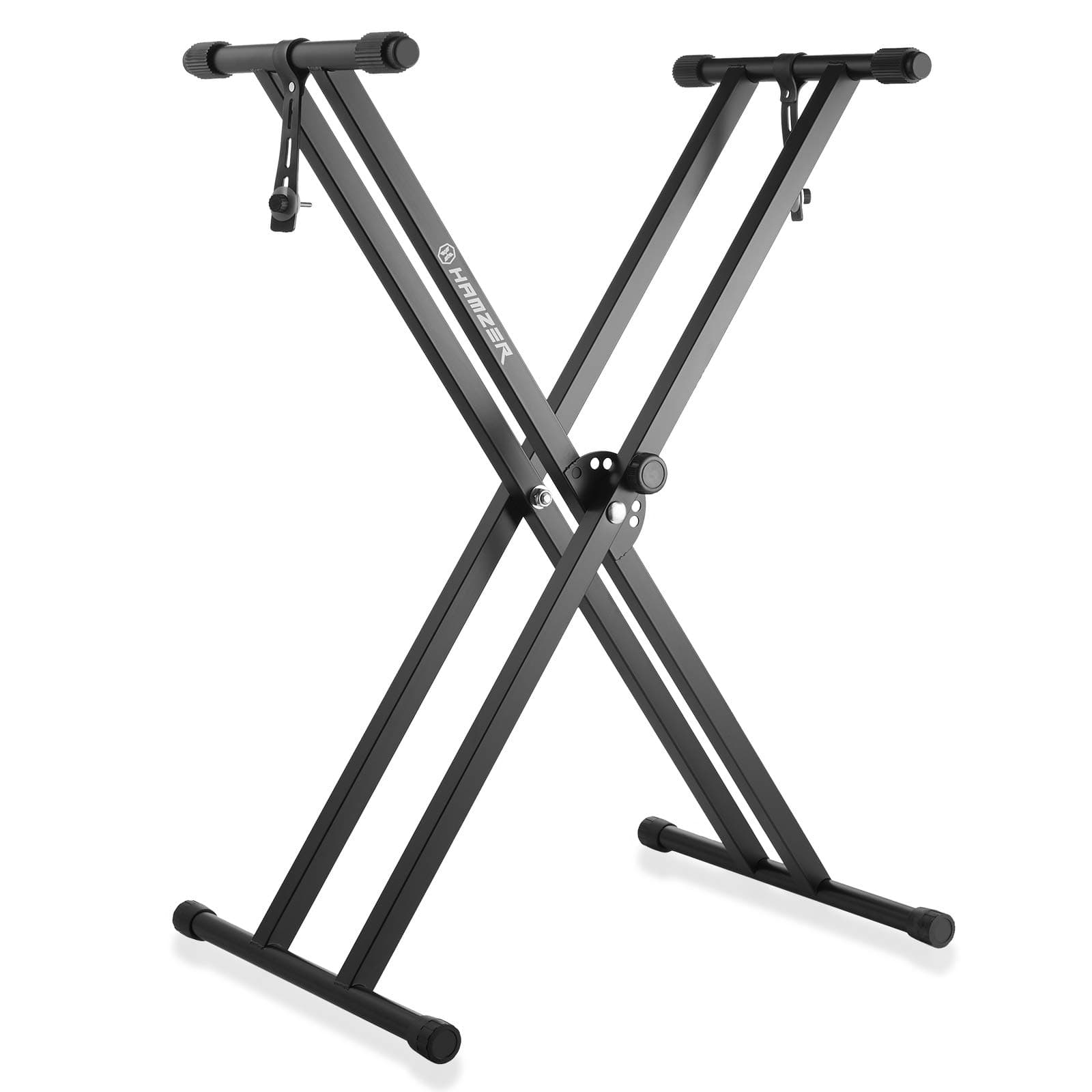 Hamzer Heavy Duty, Double-X Piano Keyboard Stand - Height Adjustable & Portable Brace w/ Non Slip Caps & Durable Locking Straps, Black