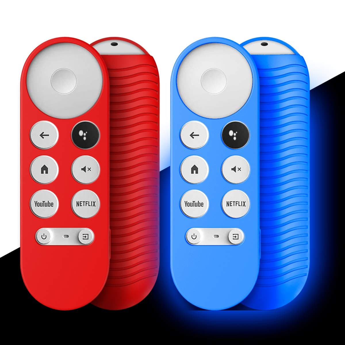 [2-Pack] Remote Cover for 2020 Chromecast with Google TV Voice Remote, WQNIDE Silicone Protective Shockproof Anti-Lost Remote Case with Lanyard (Red and Glowing Blue)
