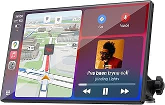 Topexplore Carplay Screen for Car, 9'' Wireless CarPlay & Android Auto- Upgrade Portable Touchscreen with Bluetooth, Mirror Link, Voice Control, Hands-Free Calling,Plug & Play Car Play Screen